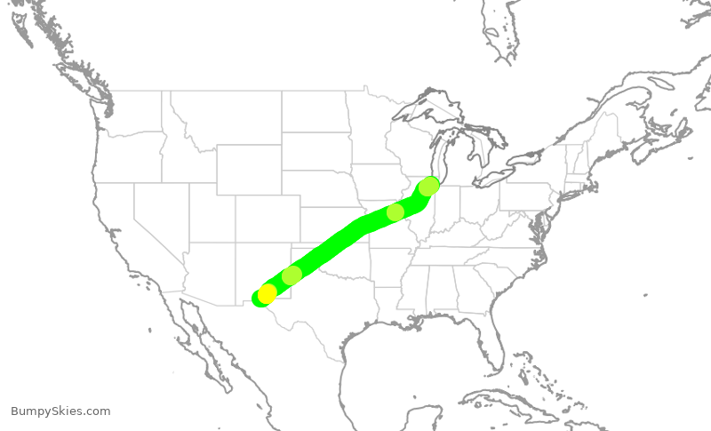 Turbulence forecast map for SWA1813, ELP to MDW