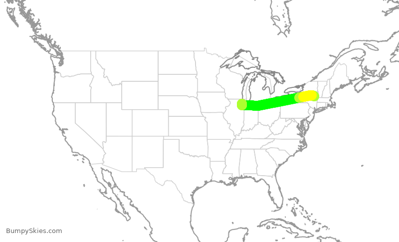 Turbulence forecast map for SWA1816, ALB to MDW