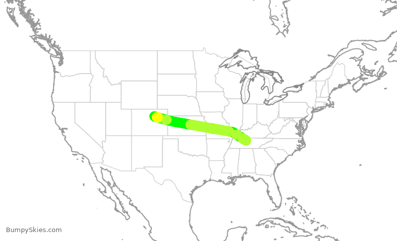 Turbulence forecast map for SWA1816, DEN to BNA