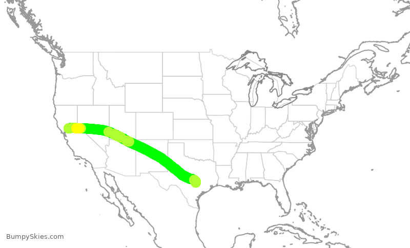 Turbulence forecast map for SWA1816, SMF to AUS