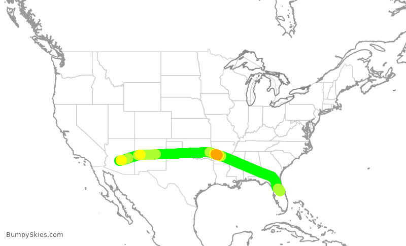 Turbulence forecast map for SWA1817, PHX to MCO