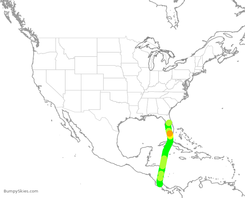Turbulence forecast map for SWA181, MCO to SJO