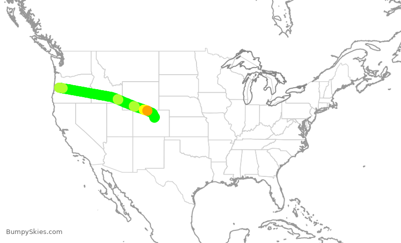 Turbulence forecast map for SWA1828, EUG to DEN