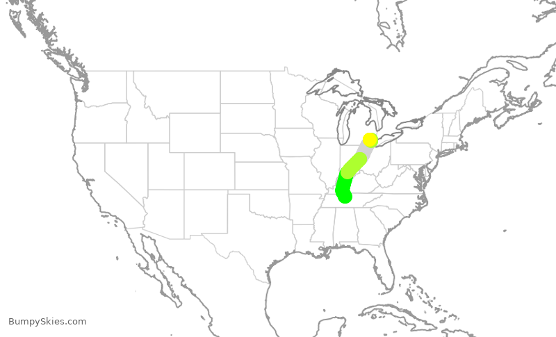 Turbulence forecast map for SWA1839, DTW to BNA