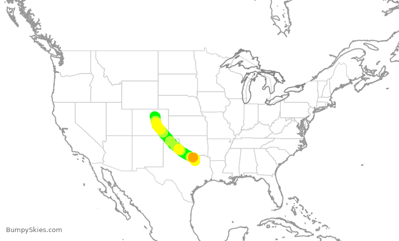 Turbulence forecast map for SWA1849, DEN to DAL