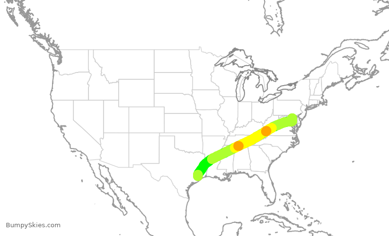 Turbulence forecast map for SWA184, HOU to BWI