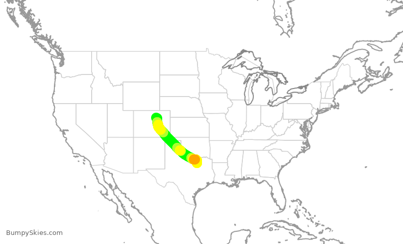 Turbulence forecast map for SWA1850, DEN to DAL