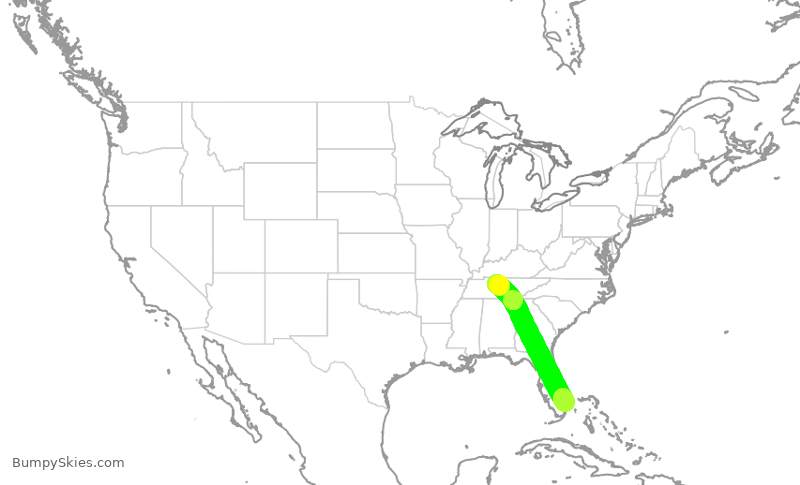 Turbulence forecast map for SWA1852, FLL to BNA