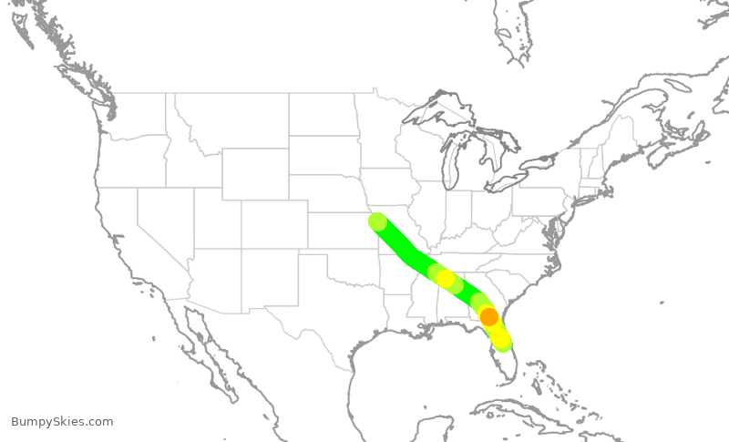 Turbulence forecast map for SWA1860, MCI to MCO