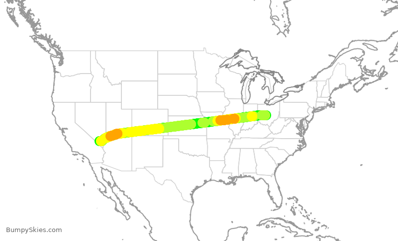 Turbulence forecast map for SWA1863, CMH to LAS