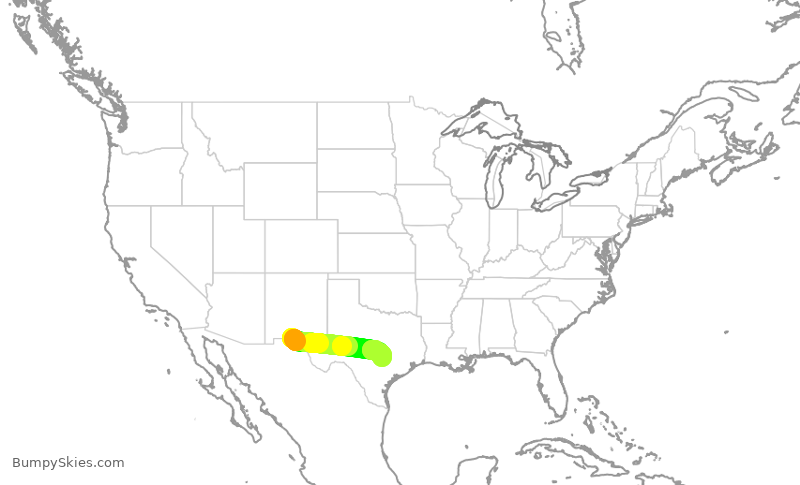 Turbulence forecast map for SWA1865, ELP to AUS