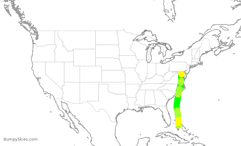 Turbulence forecast map for SWA1867, BWI to YNN