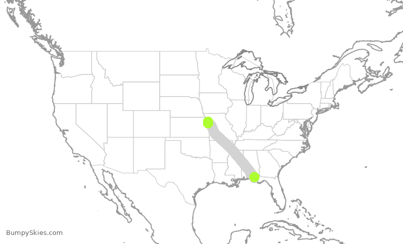 Turbulence forecast map for SWA1870, ECP to MCI