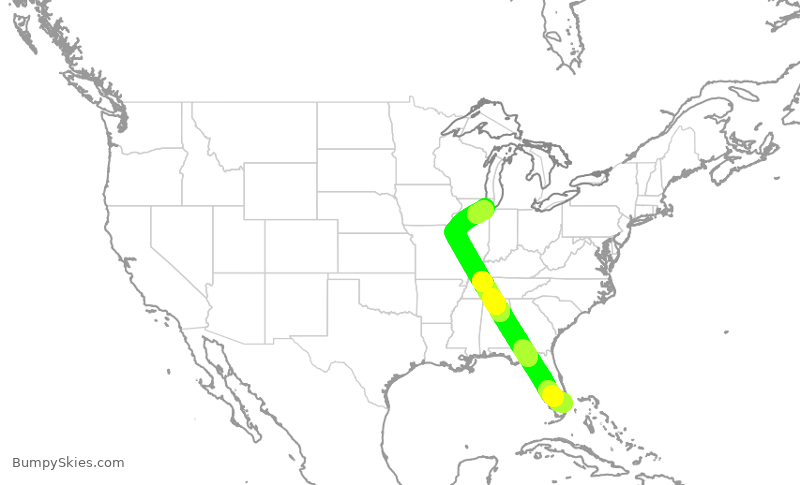 Turbulence forecast map for SWA1870, FLL to MDW