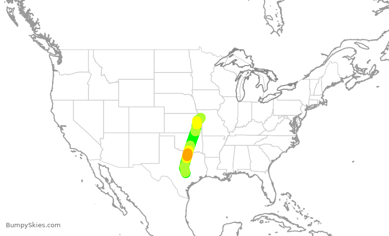 Turbulence forecast map for SWA1871, AUS to MCI