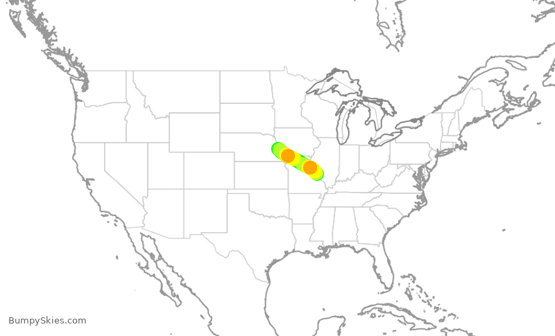 Turbulence forecast map for SWA1872, STL to OMA