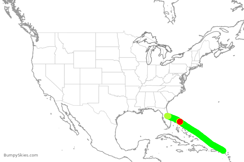 Turbulence forecast map for SWA1873, MCO to SXM