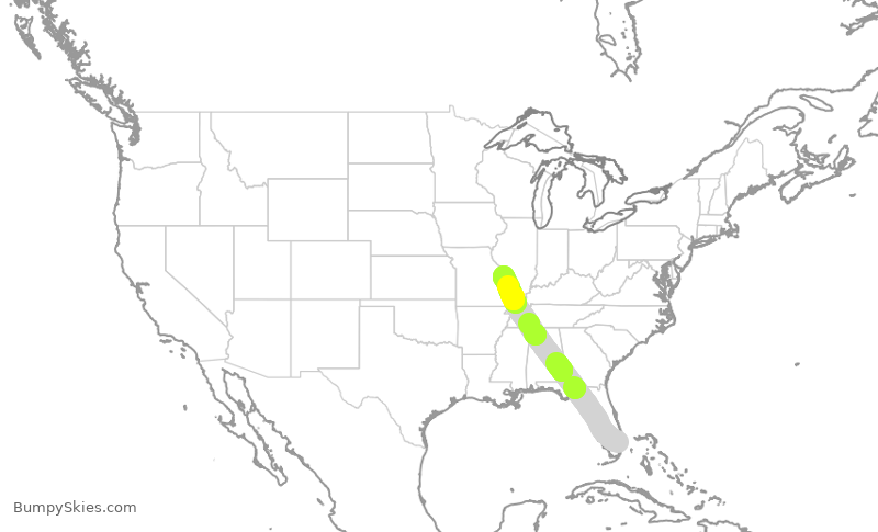 Turbulence forecast map for SWA1874, FLL to STL
