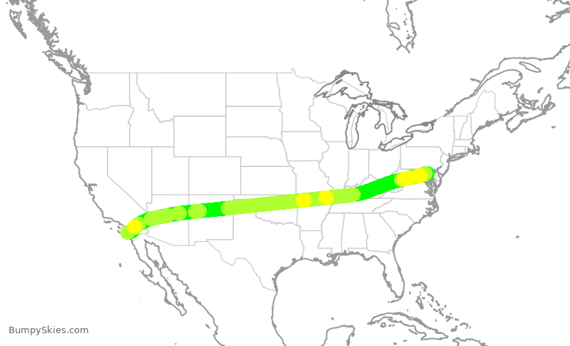 Turbulence forecast map for SWA1876, BWI to SAN