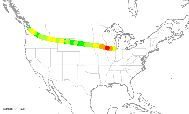 Turbulence forecast map for SWA1876, MDW to SEA