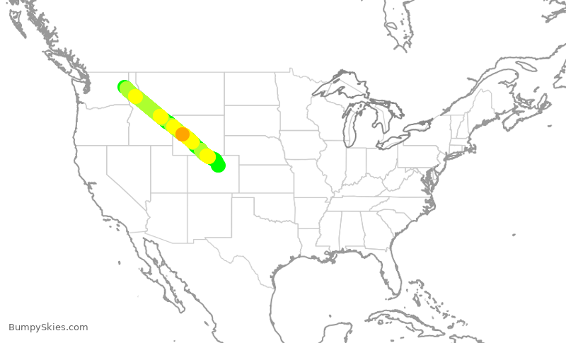 Turbulence forecast map for SWA1880, GEG to DEN