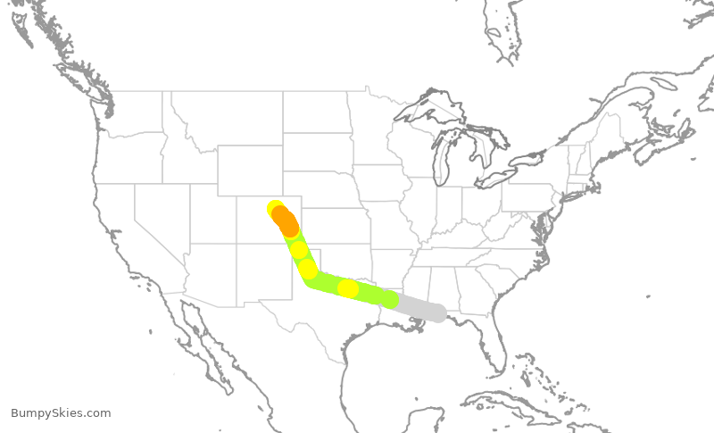 Turbulence forecast map for SWA1881, PNS to DEN
