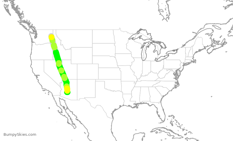 Turbulence forecast map for SWA1884, GEG to PHX