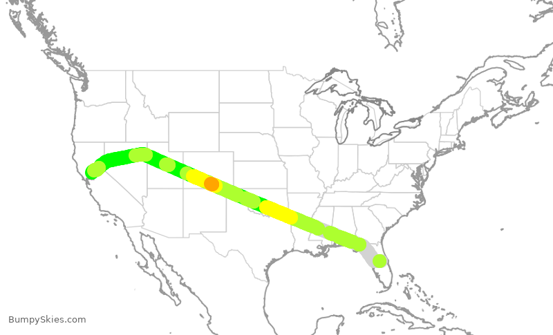 Turbulence forecast map for SWA1885, MCO to SMF