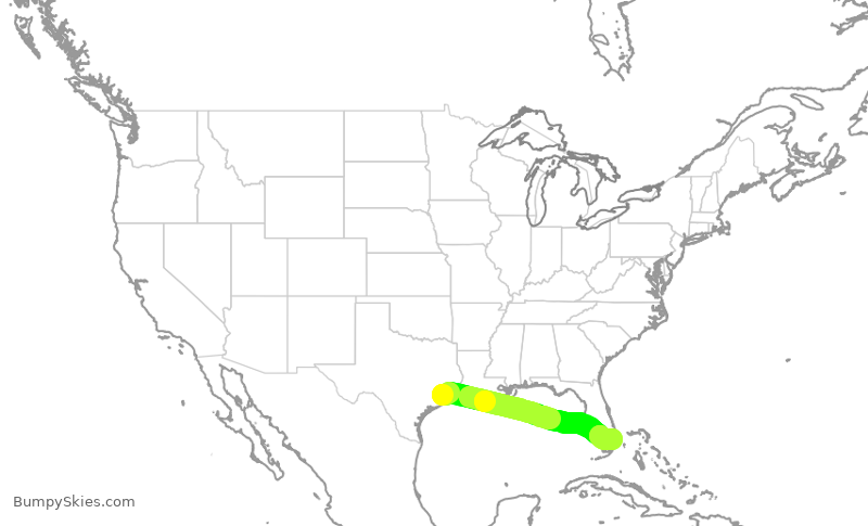 Turbulence forecast map for SWA1889, HOU to FLL