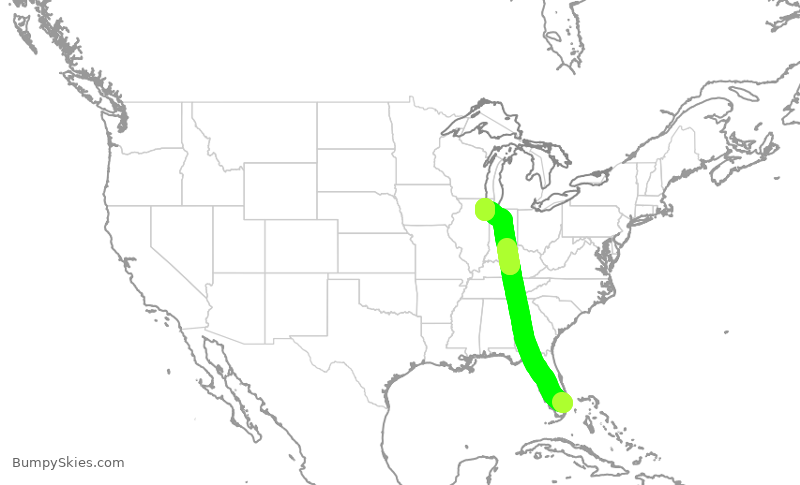 Turbulence forecast map for SWA188, FLL to MDW