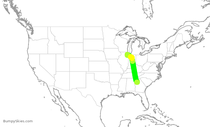 Turbulence forecast map for SWA1893, ATL to MDW