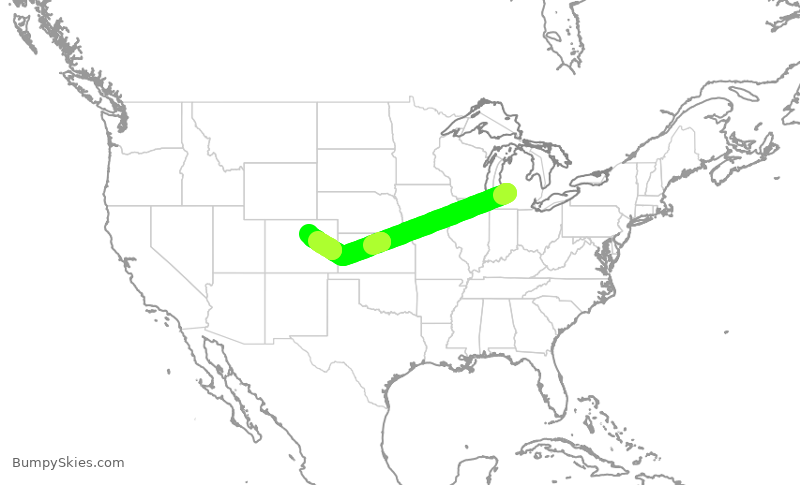 Turbulence forecast map for SWA1893, GRR to DEN