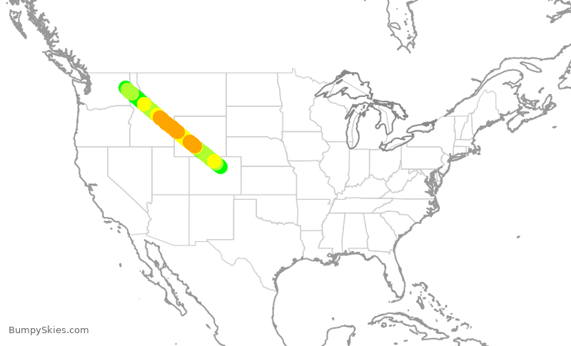 Turbulence forecast map for SWA1896, GEG to DEN