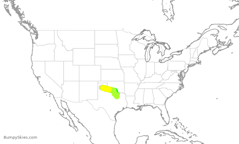 Turbulence forecast map for SWA189, AMA to DAL