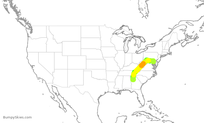 Turbulence forecast map for SWA189, ATL to BWI