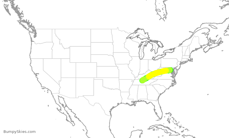 Turbulence forecast map for SWA1900, DCA to BNA