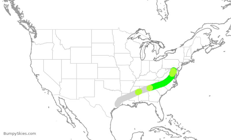 Turbulence forecast map for SWA1900, HOU to BWI