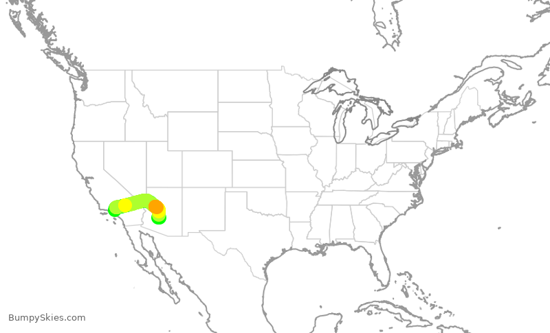 Turbulence forecast map for SWA1906, BUR to PHX