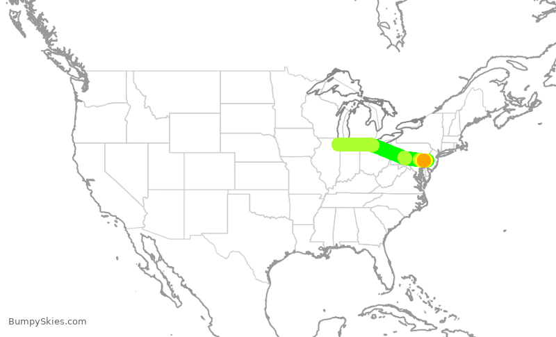 Turbulence forecast map for SWA1906, MDW to PHL