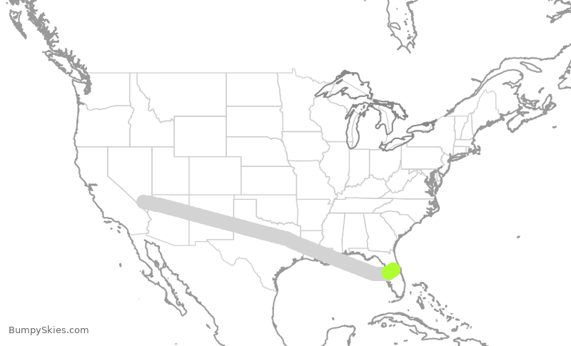 Turbulence forecast map for SWA1912, LAS to MCO