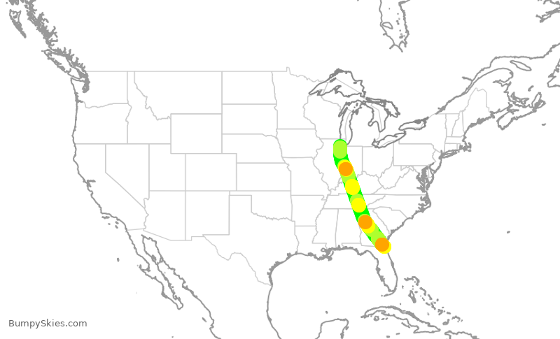 Turbulence forecast map for SWA1913, MDW to JAX