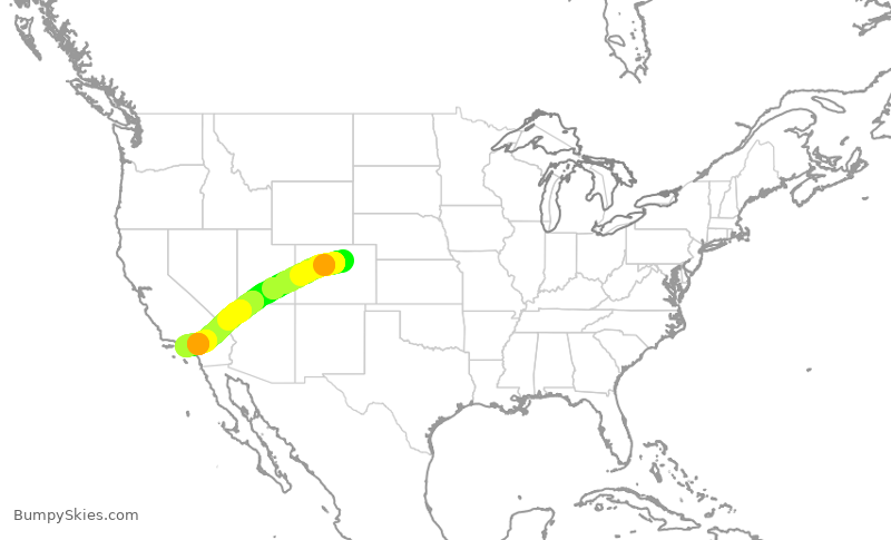 Turbulence forecast map for SWA1914, DEN to LAX