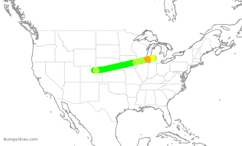 Turbulence forecast map for SWA1918, DEN to GRR
