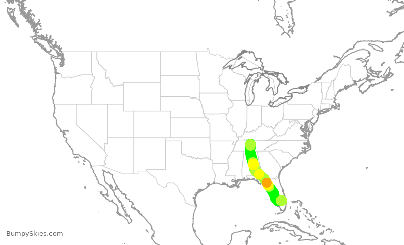 Turbulence forecast map for SWA1919, BNA to DJT