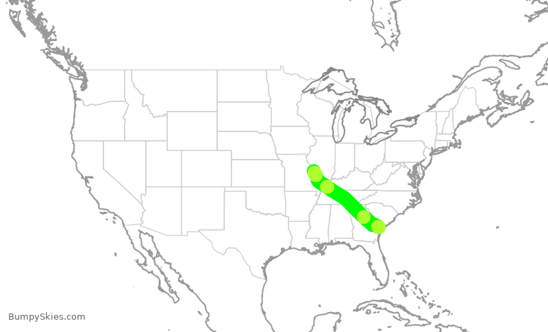 Turbulence forecast map for SWA1919, SAV to STL