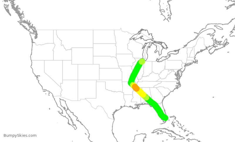 Turbulence forecast map for SWA1923, FLL to MDW