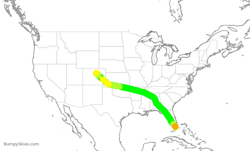 Turbulence forecast map for SWA1923, MIA to DEN