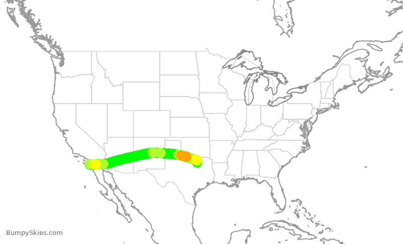 Turbulence forecast map for SWA1923, SAN to DAL