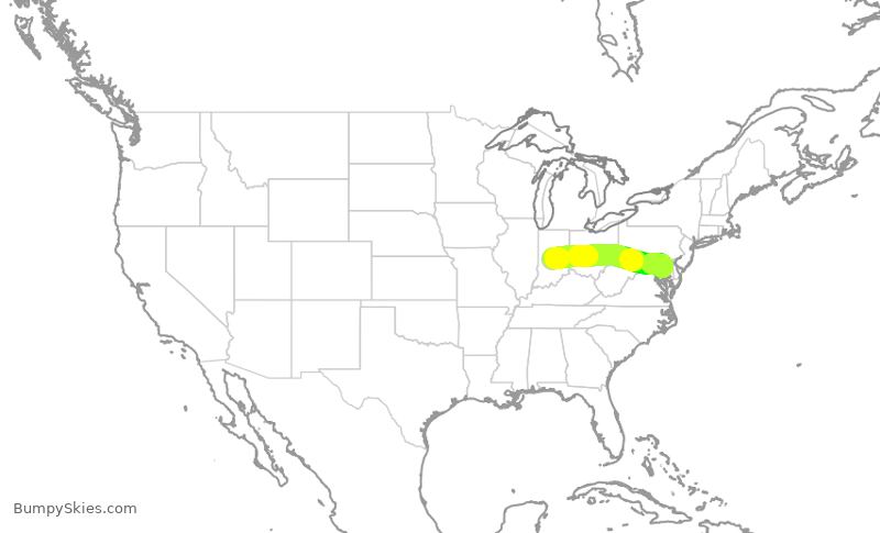 Turbulence forecast map for SWA1925, IND to BWI