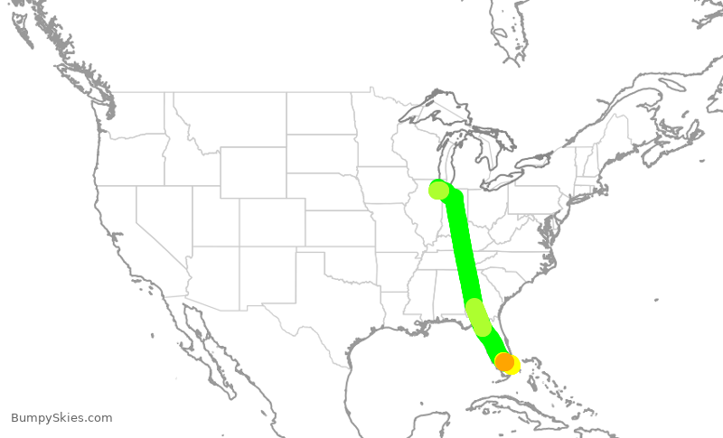 Turbulence forecast map for SWA1928, FLL to MDW